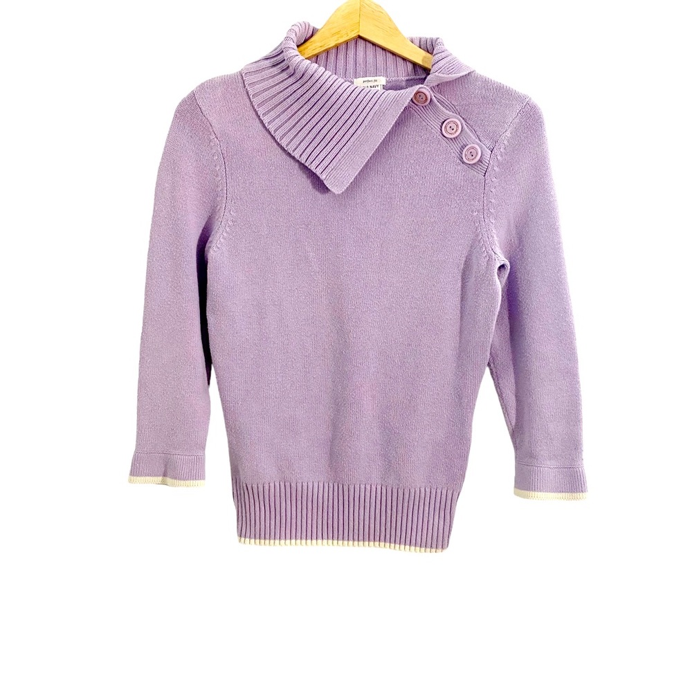 Old Navy Perfect Fit Purple & White Stripe Detail Envelope Button Sweater,Size S